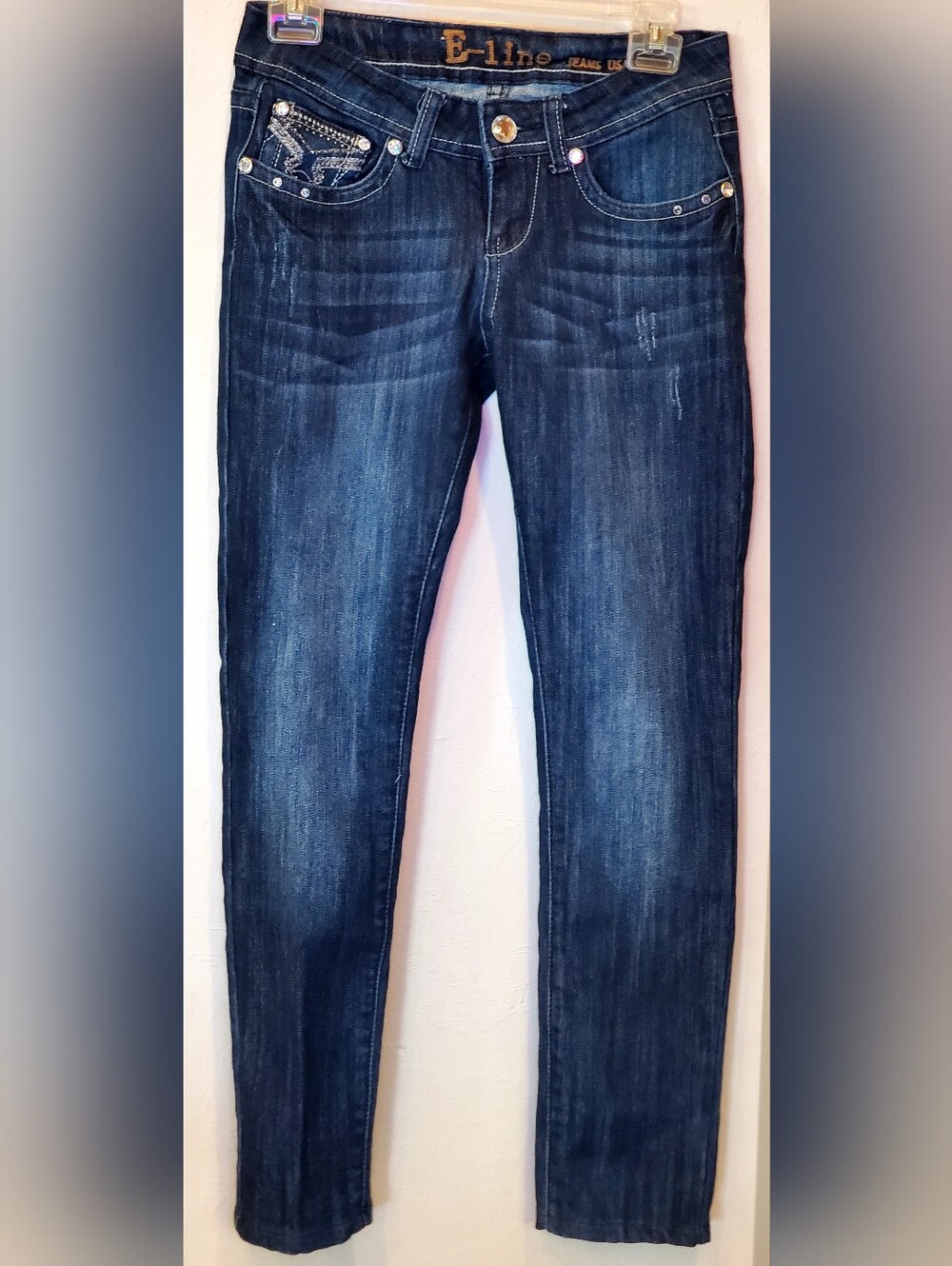 Women's Bling Dark Wash Blue Skinny Jeans Size 3